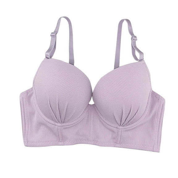 SMihono Women's Bras, Push Up Lace Bras, Pleated Solid Underwire Plunge Full Coverage Bras Sexy Plus Size Support Purple 80B