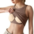 thumbnail image 1 of SMihono Women's Bulit-in-Bra Basic Tank Top Fitted Spaghetti Strap Crop Camisole Summer Going Out Undershirts Khaki M, 1 of 7