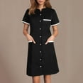 thumbnail image 1 of SMihono Women's Button Front Nurse Dress Short Sleeve Uniform with Pockets Lightweight Scrubs Workwear Spa Salons Staff Black XL, 1 of 6