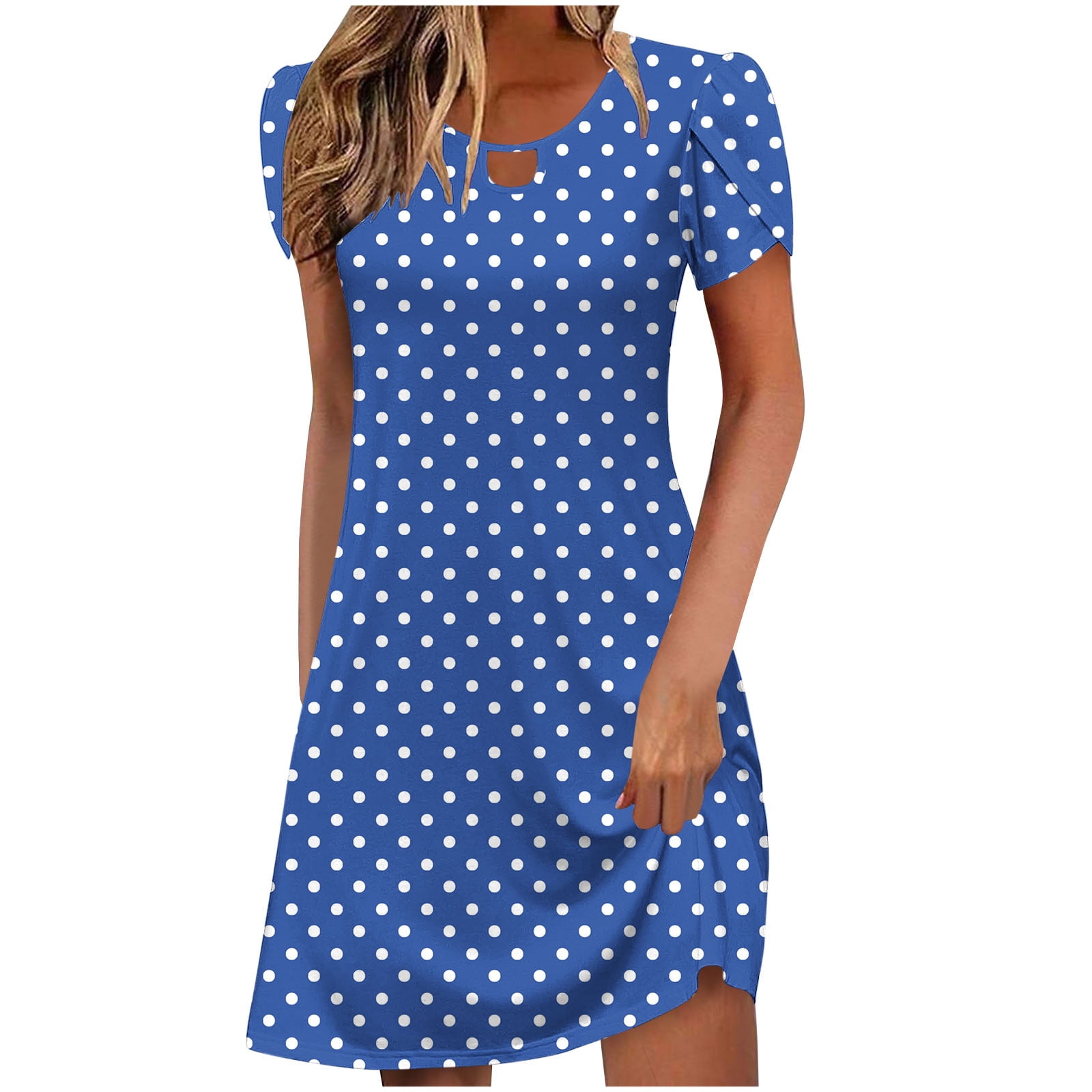SMihono Women's Casual A-Line Dresses with Pockets Summer Polka Dot Print  Tshirt Dress Short Sleeve Mini Dress Flowy Sundresses Blue M - Walmart.com