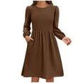 thumbnail image 1 of SMihono Women's Casual Knit Sweater Dress with Pockets Crew Neck Long Sleeve A-Line Dresses for Women 2025 Spring Dresses Brown 8, 1 of 7