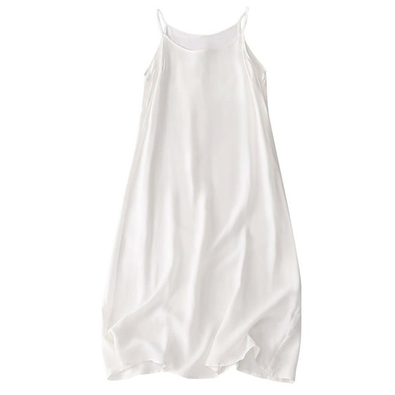 SMihono Women's Casual Linen Suspender Dress Summer Medium Length Skirt Comfortable Breathable Undershirt Stylish Loose Midi Dress White L