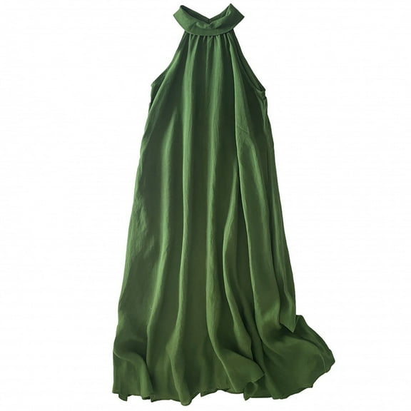 SMihono Women's Casual Tie Back Halter Neck Flared Hem Flowy Pleated Beach Sundress Sleeveless Summer A Dresses for Juniors Green XL