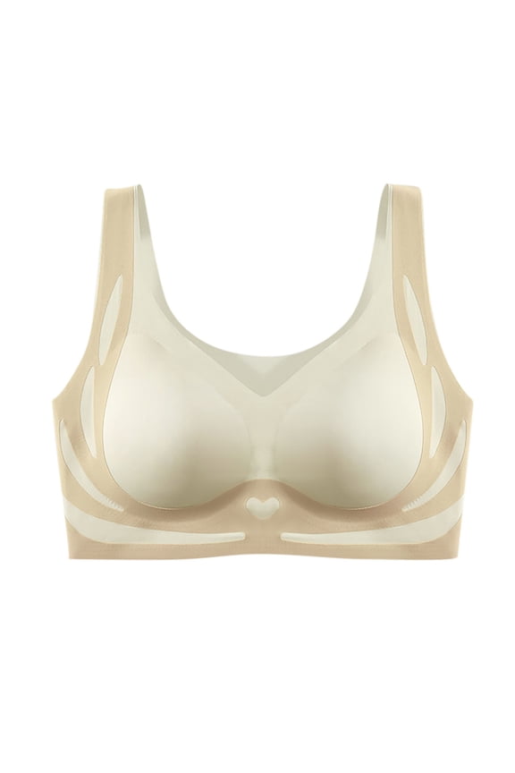Women's Colorblock Bras Backless Sexy Seamless Bra Gathered Beautiful Back Underwear Daily Fashion Comfortable Bras Beige M