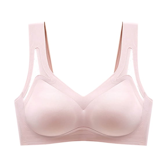 SMihono Women's Comfortable and Sexy Transparent Shoulder Strap Cordless Backless Spongeless with Convertible Shoulder Pink 16