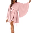 thumbnail image 1 of SMihono Women's Crew Neck Dress Long Cape Sleeve Business Casual Tie Waist Dresses with Belt Fall Fashion Elegant Outfits Pink S, 1 of 8