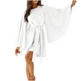 thumbnail image 1 of SMihono Women's Crew Neck Dress Long Cape Sleeve Business Casual Tie Waist Dresses with Belt Fall Fashion Elegant Outfits White M, 1 of 8