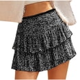 thumbnail image 1 of SMihono Women's Cute High Waist Mini Sequin Skirt Layered Ruffle Hem Flared Flowy Casual Swing Beach Mini Short Skirt Summer Rose Gold XXXL, 1 of 9