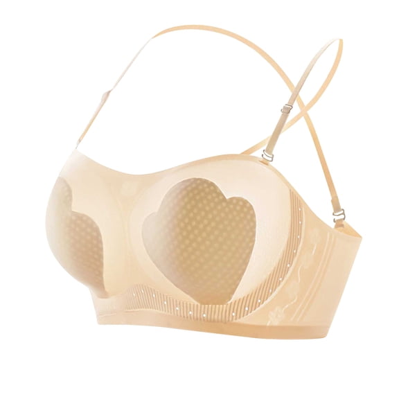 SMihono Women's Cute Thin Bra Ice Silk Breathable Wireless Underwear Comfortable Soft Fabric Bralette Supported Lift Daily Bras Beige L