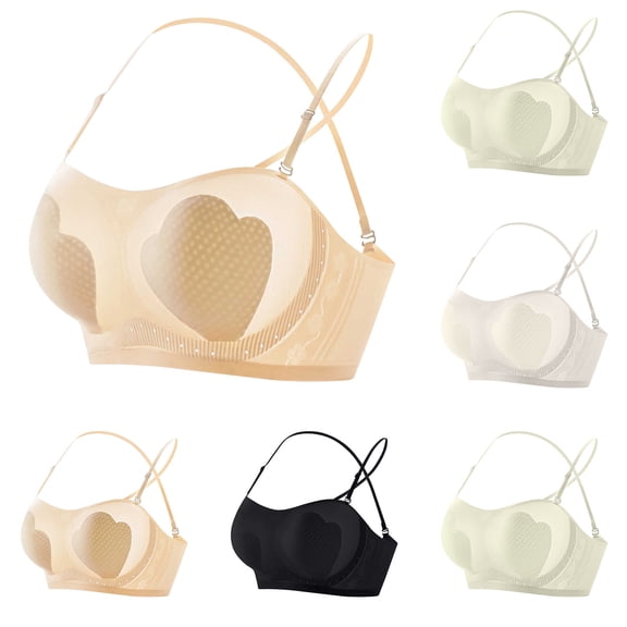 SMihono Women's Cute Thin Bra Ice Silk Breathable Wireless Underwear Comfortable Soft Fabric Bralette Supported Lift Daily Bras Beige XXL