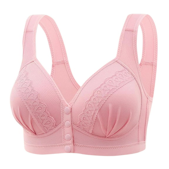 SMihono Women's Daily Bra, Push Up Bras No Underwire High Support Front Closure Front Snaps Full Coverage Easy Close Sports Bras Pink XXL