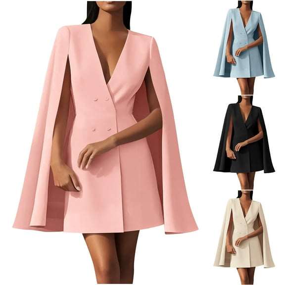 SMihono Women's Double Breasted V Neck Cape Suit Blazers Fall Fashion Split Sleeve Elegant Party Business Blazer Dress Beige L