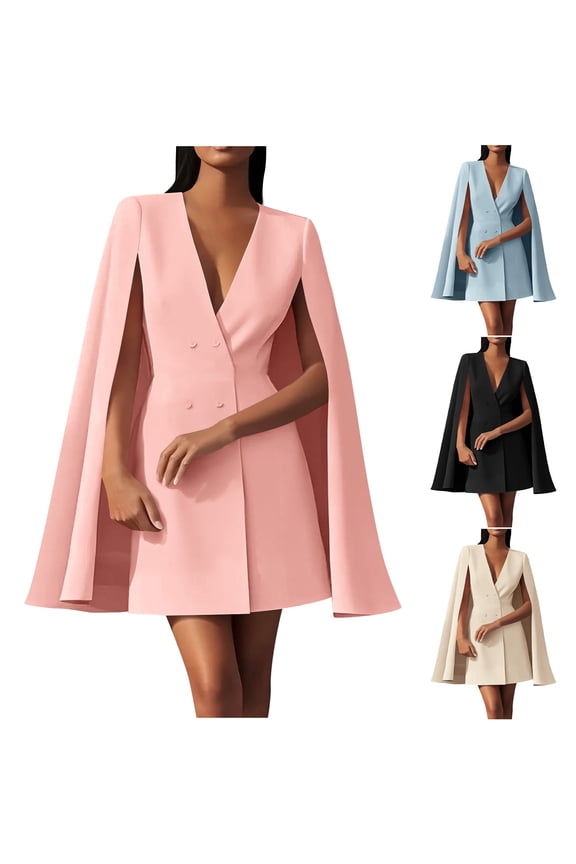 Women's Double Breasted V Neck Cape Suit Blazers Fall Fashion Split Sleeve Elegant Party Business Blazer Dress Pink S