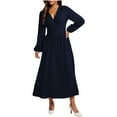 thumbnail image 1 of SMihono Women's Elegant Lantern Long Sleeve Evening Dress, Sexy V-Neck High Waist Slim Fit Swing Dresses Solid A-Line Dress Dark Blue XXL, 1 of 7