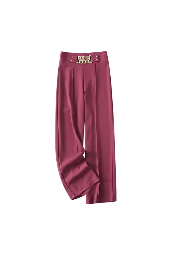 Women's Elegant Solid Color Micro Elastic Breathable High Waist Chain Decoration Slim Wide Leg Pants Women's Hiking Pants Casual Comfy Straight Leg Trousers Pants Purple 4