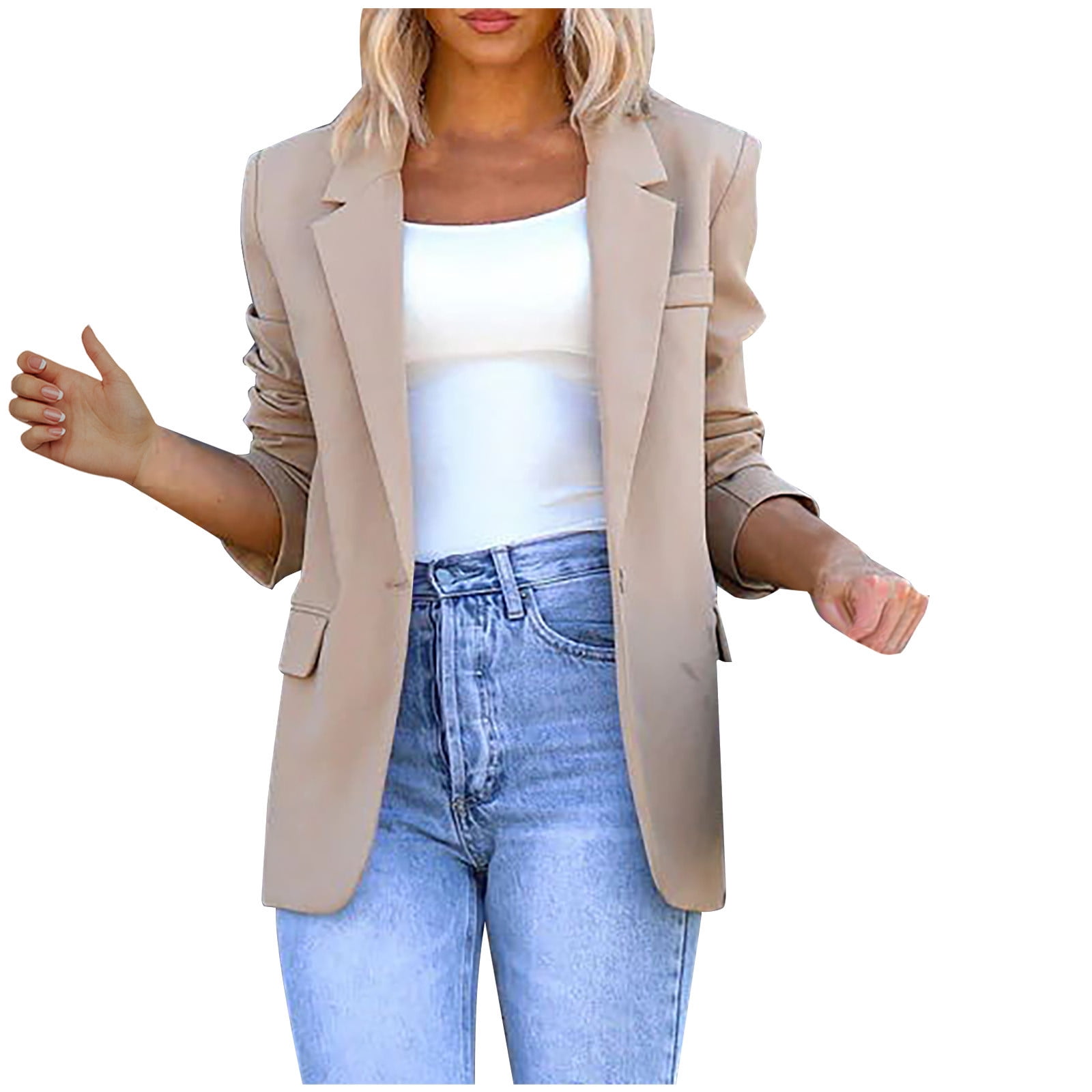 Smihono Women's Fashion Motorcycle Jacket Leather Jacket Coat Clearance Long Sleeve Womens Suit Slim Solid Business Trendy Work Lapel Collar Office
