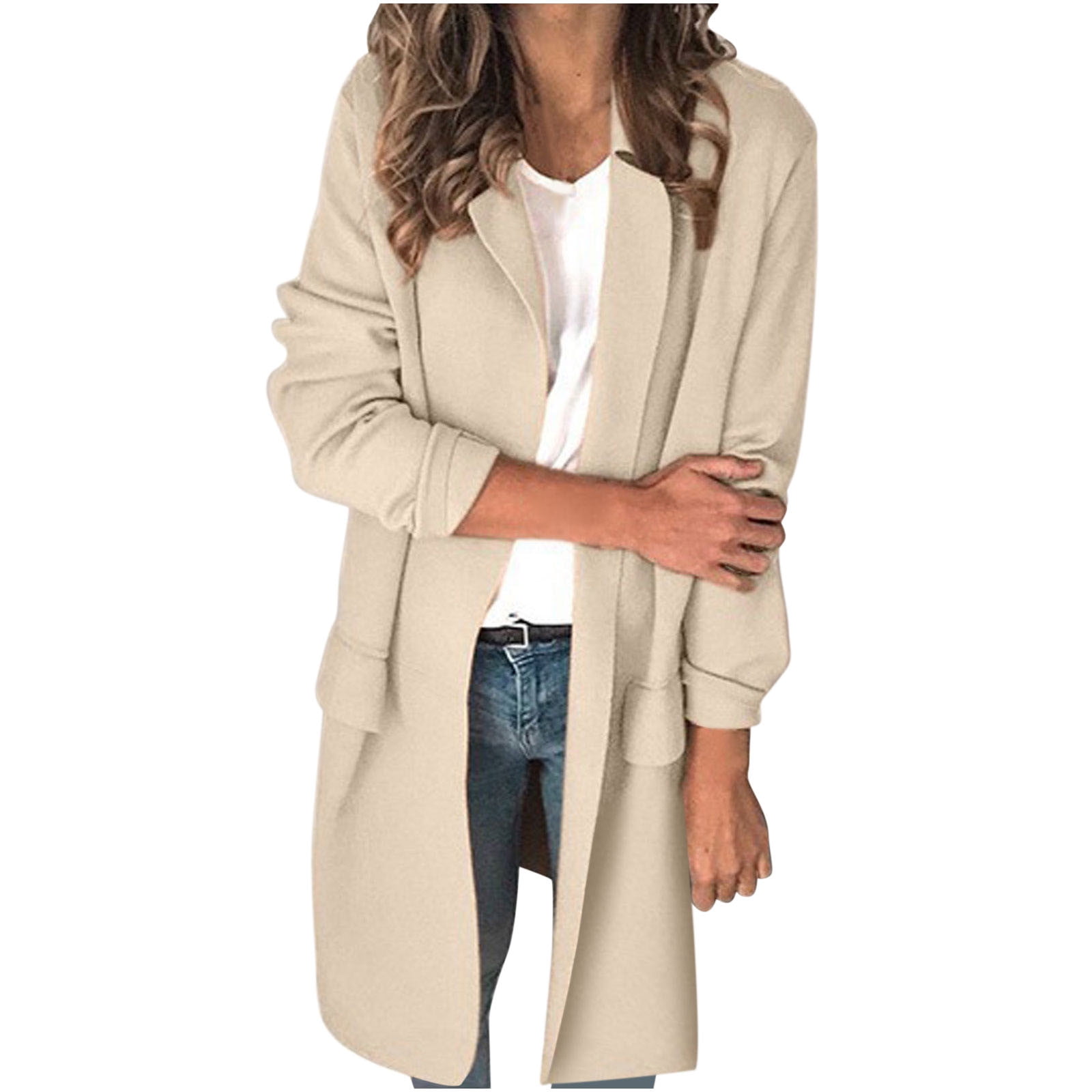 SMihono Women's Fashion Midi Blazer Cardigan Coat Sales Buttons Open Front  Pocket Balzer Cardigan Long Sleeve Womens Suit Loose Solid Business Trendy