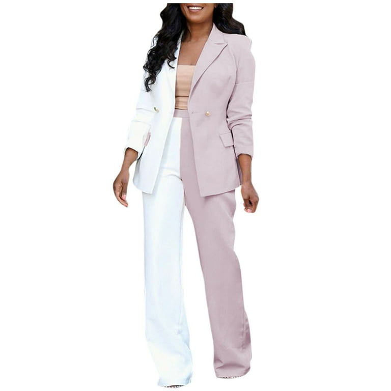 Womens Suits Set Open Front Blazer Two Piece Set Outfits Long Sleeve Button  Jacket High Waisted Wide Leg Pants for Business Work 