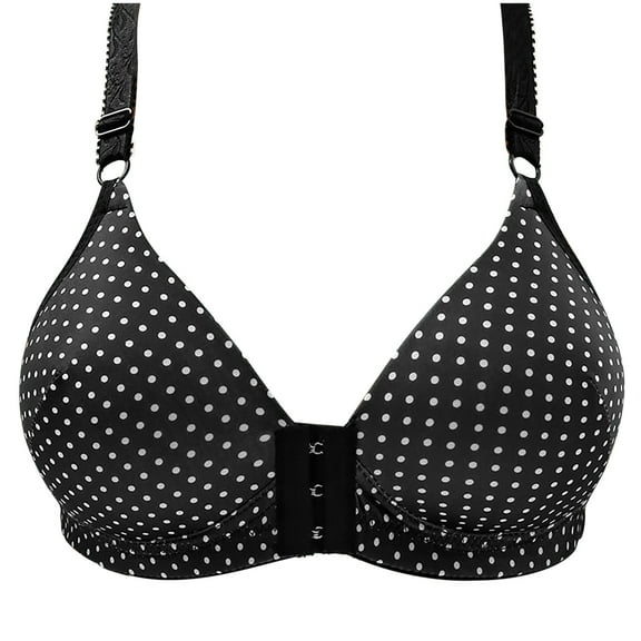 SMihono Women's Front Clasp Bras Push Up Wireless Bras Polka Dots Minimizer Bras No Underwire Bralettes Comfy Everyday Bras Black 38
