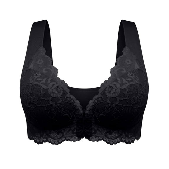 SMihono Women's Front Closure Lace Bralette Sexy Seamless Push up Bra Smooth Wide Strap Underwear Breathable Daily Bras Black XXXXXXXXXXXL