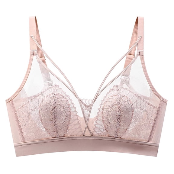 SMihono Women's Full Coverage Floral Lace Wire Free Bra Plus Size Non Padded Comfort Bra See Through Push Up Bralettes Khaki M