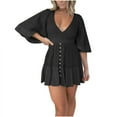 thumbnail image 1 of SMihono Women's Lace Crochet Romper Dress, with Built-in Shorts V Neck Batwing Sleeve Mini Dresses Crochet Bodysuit Black L, 1 of 7
