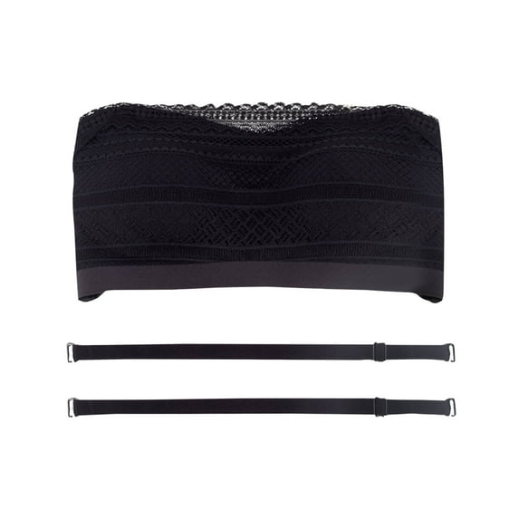 SMihono Women's Lace Tube Top Seamless Non Underwire Bandeau Stretchy Thin Bra Trendy Push up Removable Straps Bralette Black XL