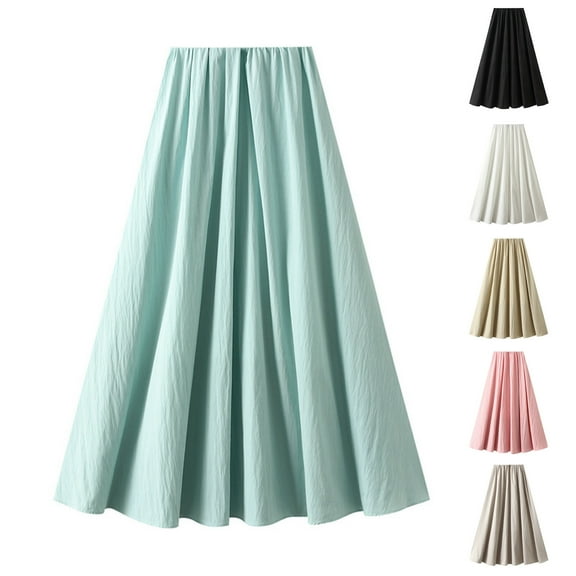 SMihono Women's Long Skirt Elastic High Waisted A Line Midi Skirts Summer Fashion Solid Casual Party Skirts Pink Free Size