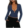 thumbnail image 1 of SMihono Women's Long Sleeve Deep V Neck Shirt Ribbed Knit Going Out Tops for Women Slim Fit Crop Trendy Y2k Casual Tight Shirts Dark Blue XL, 1 of 5