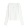 thumbnail image 1 of SMihono Women's Long Sleeve Shirts Casual Buttons Scoop Neck Tops Slim Fit Solid Color Basic Tee Fall Winter Fashion Clothes White XXL, 1 of 2
