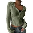 thumbnail image 1 of SMihono Women's Long Sleeves Y2k Hoodie Crop Zip Up Ribber Knit Jacket Tops Slim Fit Sweatshirt with Pockets Army Green S, 1 of 7