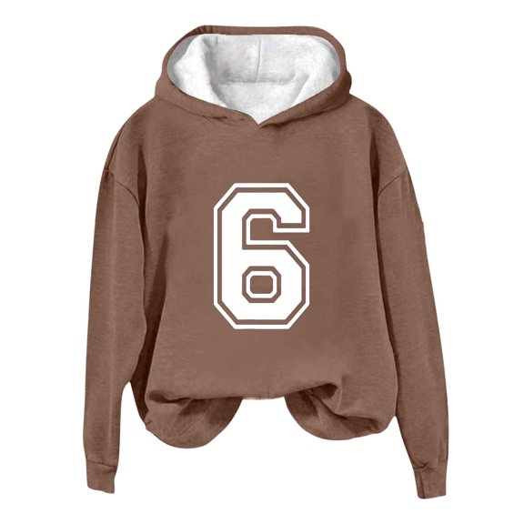 SMihono Women's Loose Fit Winter Fleece Hooded Pullover - Letter Graphic Print, Long Sleeve Casual Fashion Sweatshirt Brown S