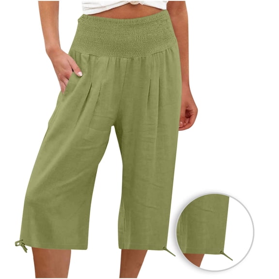 SMihono Women's Loose Shrink Wide Leg Pants High Waisted Straight Pants Sports Outdoors Dressy Slim Fit Sports Pants Capris Green 6