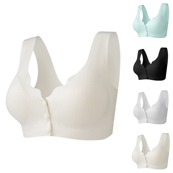 SMihono Women's No Underwire Front Closure Tank Bras Push Up Full Coverage Bra Lightweight Comfy Bralettes with Removable Pads Beige XXL