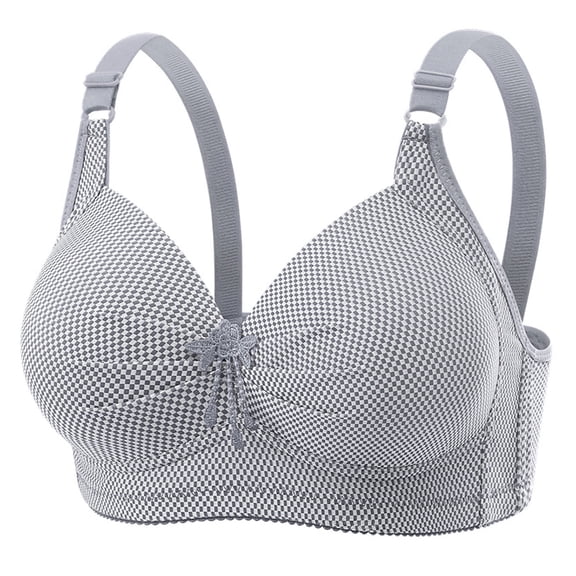 SMihono Women's No Underwire Plaid Push-Up Everyday Bras Full Coverage Comfort Adjustable Strap Wireless Tshirt Bra Silver 42