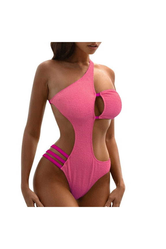 Women's One-Piece Swimsuit Hollow out High Cut Bathing Suits Backless Monokini Adjustable Shoulder Straps Padded Push Up Summer Beachwear Hot Pink M