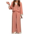 thumbnail image 1 of SMihono Women's Pajama Sets Long Sleeve Casual 2 Piece Pjs Soft Lounge Sets Lace V Neck Sleepwear Loose Fit Comfy Pajama Pink Free Size, 1 of 4