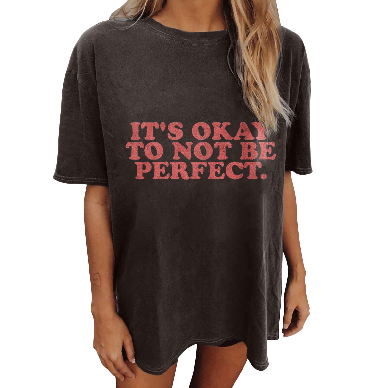 SMihono Women's Plus Basic Tees for Unisex Deals it's okay to not be  perfect Tees Trendy Summer Crew Neck Shirts Comfy Loose Casual Dressy Blouse  Drop Shoulder Short Sleeve Womens Tops Gray