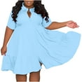 thumbnail image 1 of SMihono Women's Plus Size Button Down Short Shirt Dress Collared V Neck Short Sleeve A-Line Casual Flare Lapel Mini Dress Light Blue XXL, 1 of 5