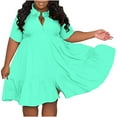 thumbnail image 1 of SMihono Women's Plus Size Button Down Short Shirt Dress Collared V Neck Short Sleeve A-Line Casual Flare Lapel Mini Dress Mint Green XXXL, 1 of 5
