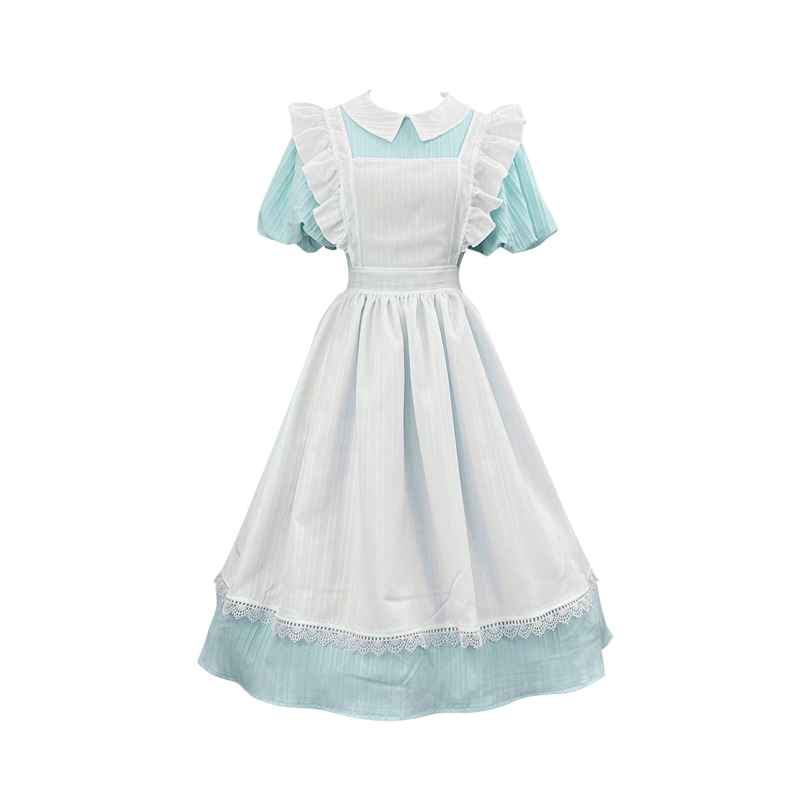 SMihono Women's Plus Size Maid Dress Lapel Collared Puff Sleeve Lace ...