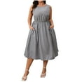 thumbnail image 1 of SMihono Women's Plus Size Sleeveless Striped Casual Dress, Ruched Crewneck Cinched Waist Summer Trendy Dresses with Pockets Gray XXXL, 1 of 9