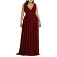thumbnail image 1 of SMihono Women's Plus Size V-Neck Pleated Chiffon Maxi Semi-Formal Dress Bridesmaid Dresses Evening Party Maxi Dress Floor Length Bridesmaid Long Dresses Wine 8, 1 of 6