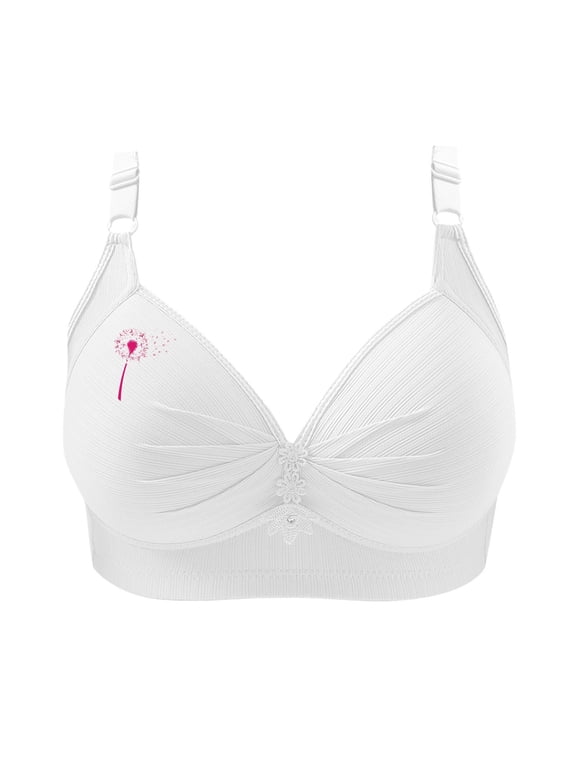 Women's Push Up Bra BC Cups Trendy Breast Cancer Graphic Adjustable Straps Wireless Comfort T-Shirt Bras Full Support White XL
