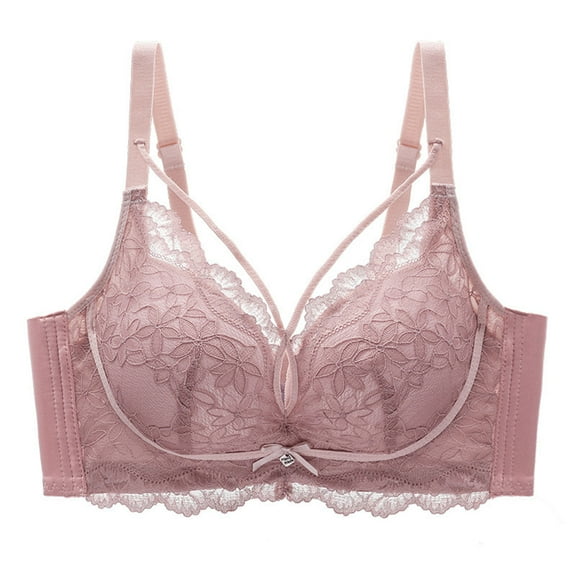 SMihono Women's Push Up Bralette Full Coverage Unpadded Unlined Underwire Bras Stylish Lace Embroidery Hollow-Out Everyday Bra Pink L