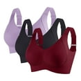 thumbnail image 1 of SMihono Women's Ribbed Push Up Adjustable Wireless Bra, 3 Pack Women Solid Four Breasted Adjustable Wireless Bra Wine XXXL, 1 of 8