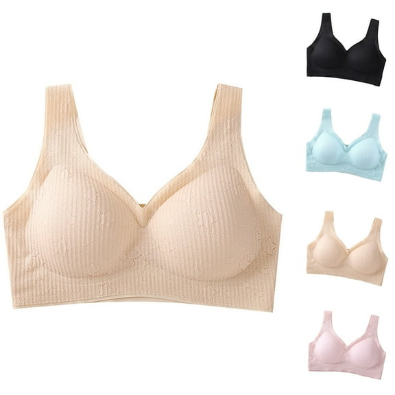 SMihono Women's Ribbed Seamless Wireless Push Up Bralettes with Lift and Support No Underwire Full Coverage Everyday Bra Beige XXL