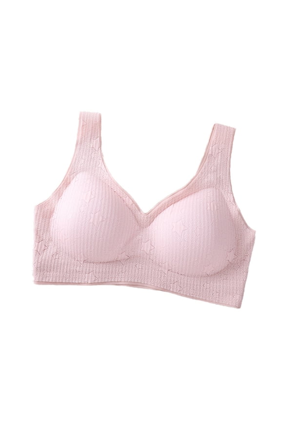 Women's Ribbed Seamless Wireless Push Up Bralettes with Lift and Support No Underwire Full Coverage Everyday Bra Pink L