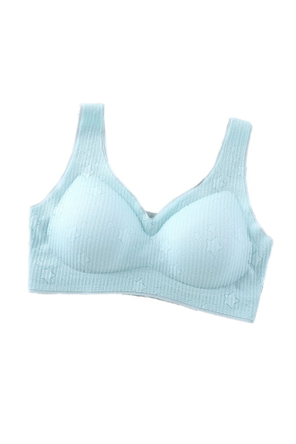 Women's Ribbed Seamless Wireless Push Up Bralettes with Lift and Support No Underwire Full Coverage Everyday Bra Sky Blue L