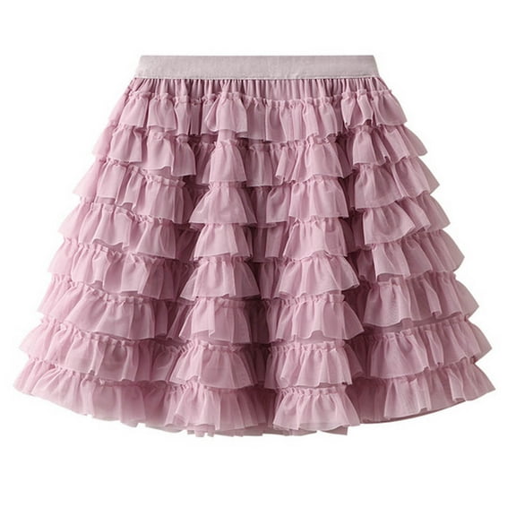 SMihono Women's Ruffle Tutu Skirt Mesh Skirt Pleated Chiffon Cute Aline Fashion Mid Thigh Summer Bubble Skirt Pink 4
